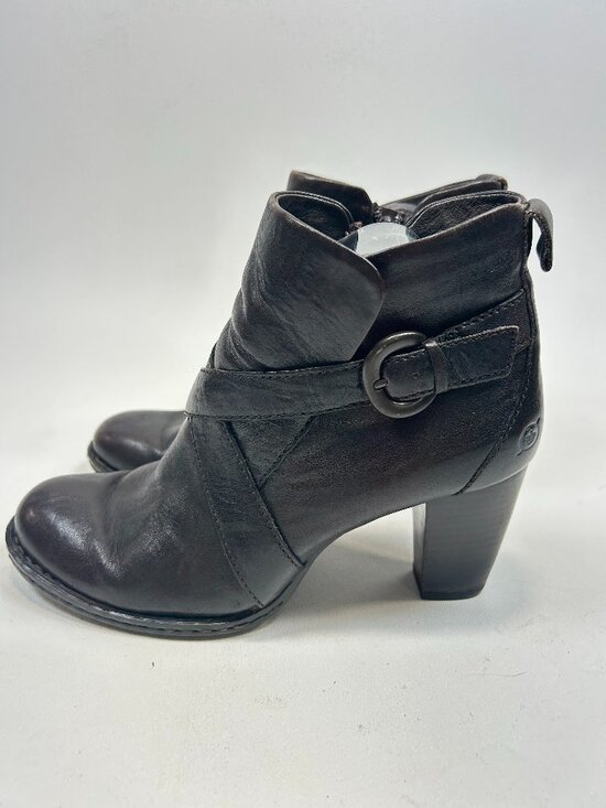 Born Shoes - BORN Shola Womens Ankle Booties Boots Brown Leather Side Zip US 9 EU 40 Moto